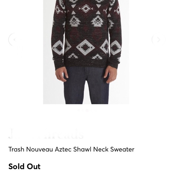 Mens TRASH NOUVEAU Aztec Tribal Black Gray Burgundy Toggle Shawl Neck Sweater M - Picture 8 of 16